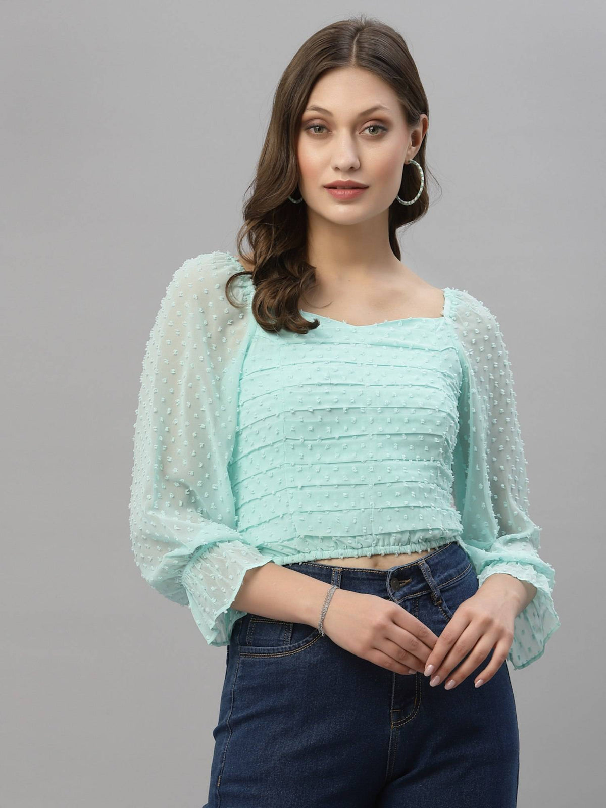Casual Self Design Women Blue Crop Top | CT61 - view 1