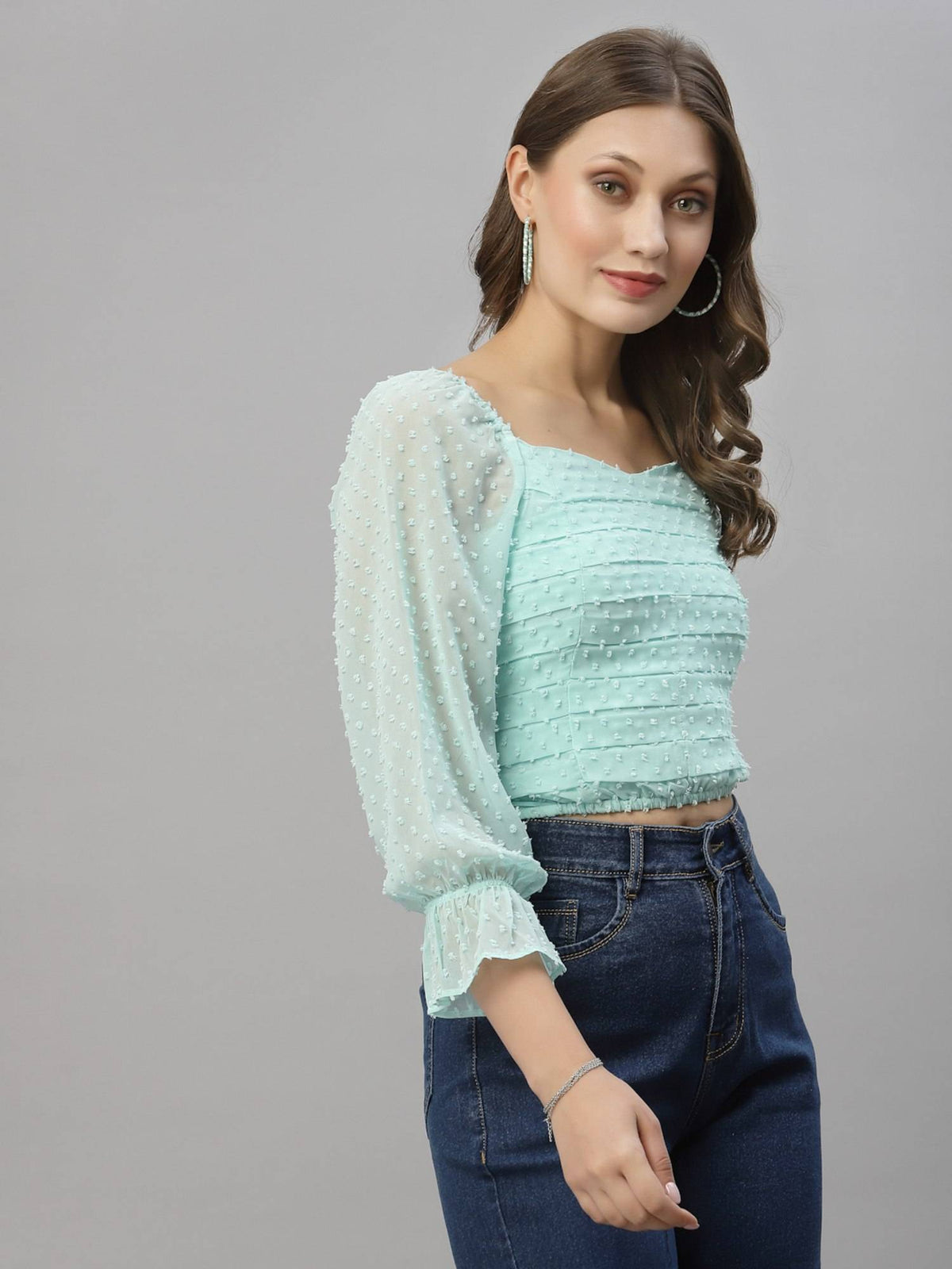 Casual Self Design Women Blue Crop Top | CT61 - view 2