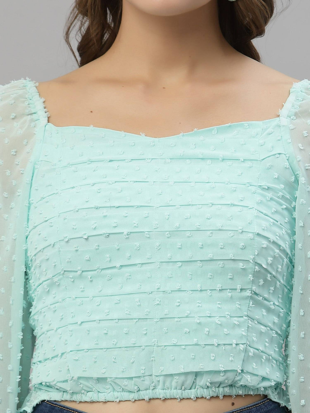 Casual Self Design Women Blue Crop Top | CT61 - view 3