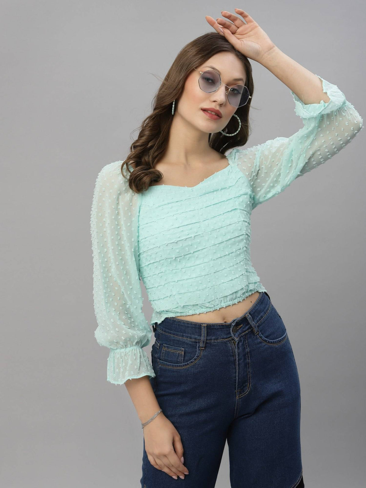 Casual Self Design Women Blue Crop Top | CT61 - view 4
