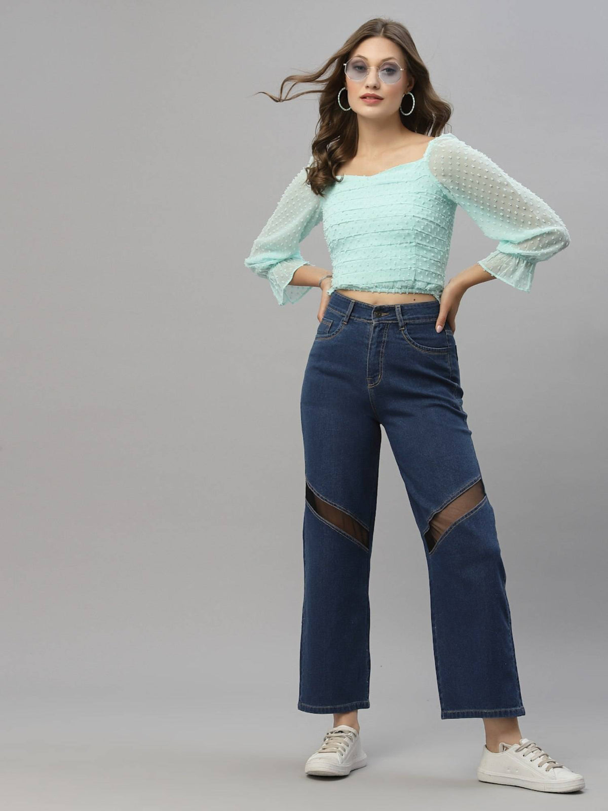 Casual Self Design Women Blue Crop Top | CT61 - view 5