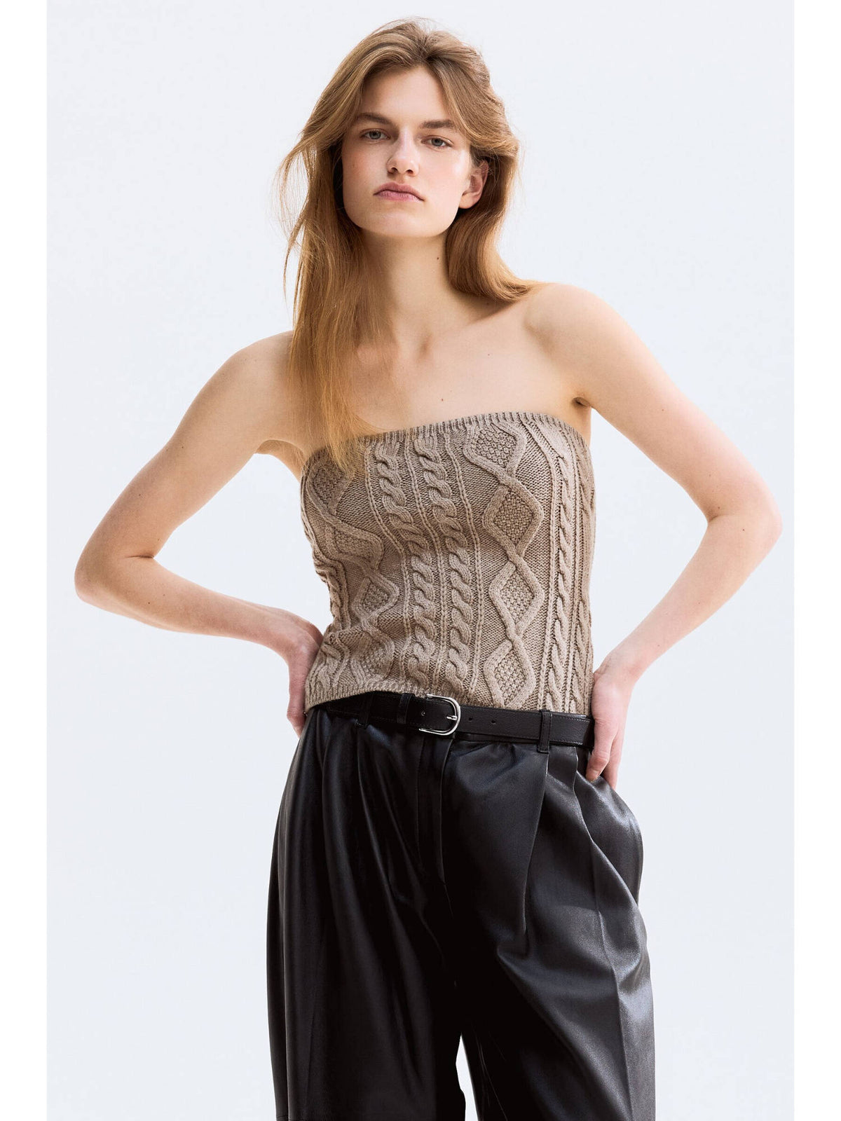 Women Beige Cable-Knit Tube Top | TT90 - view 1