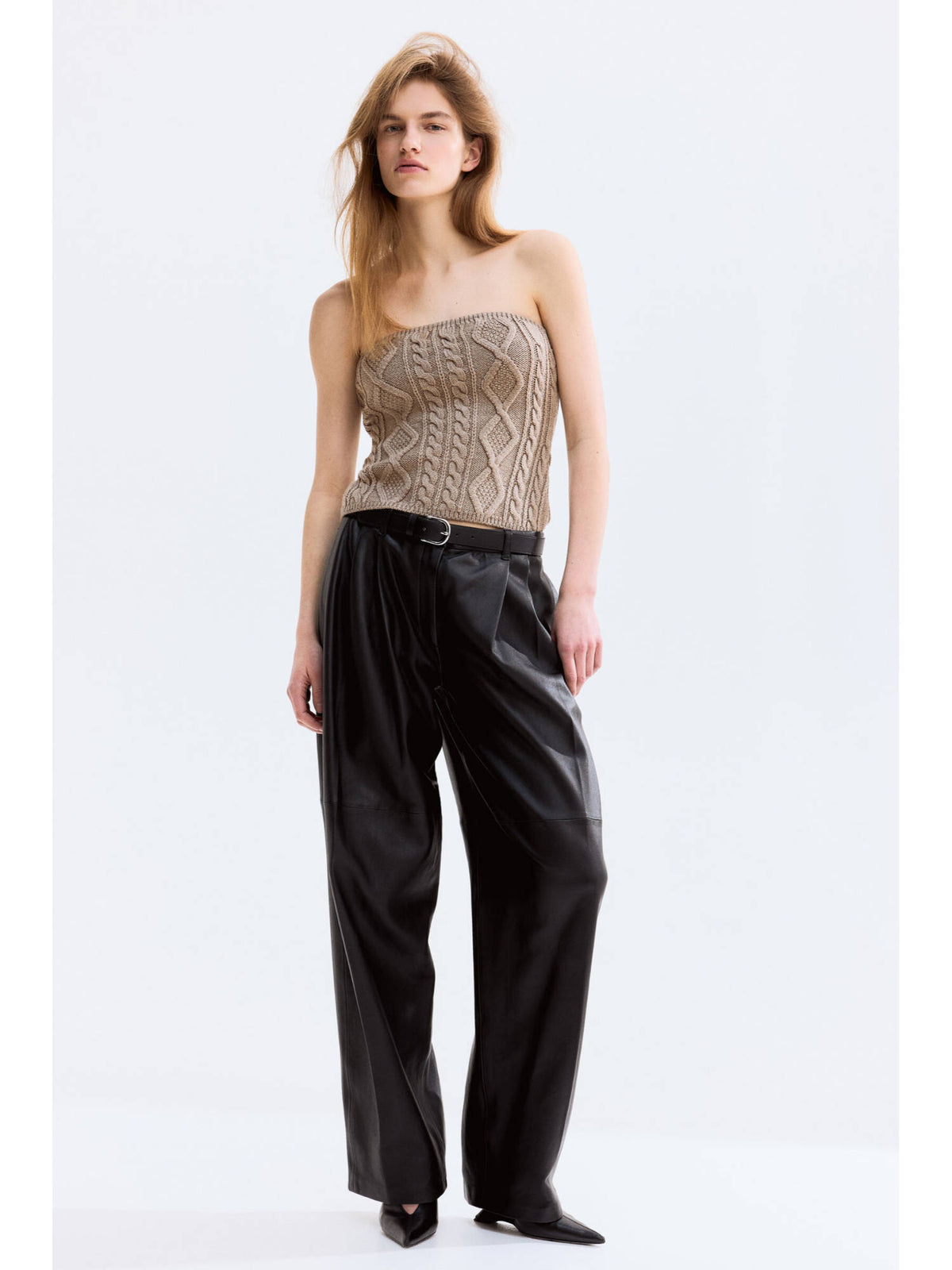 Women Beige Cable-Knit Tube Top | TT90 - view 2