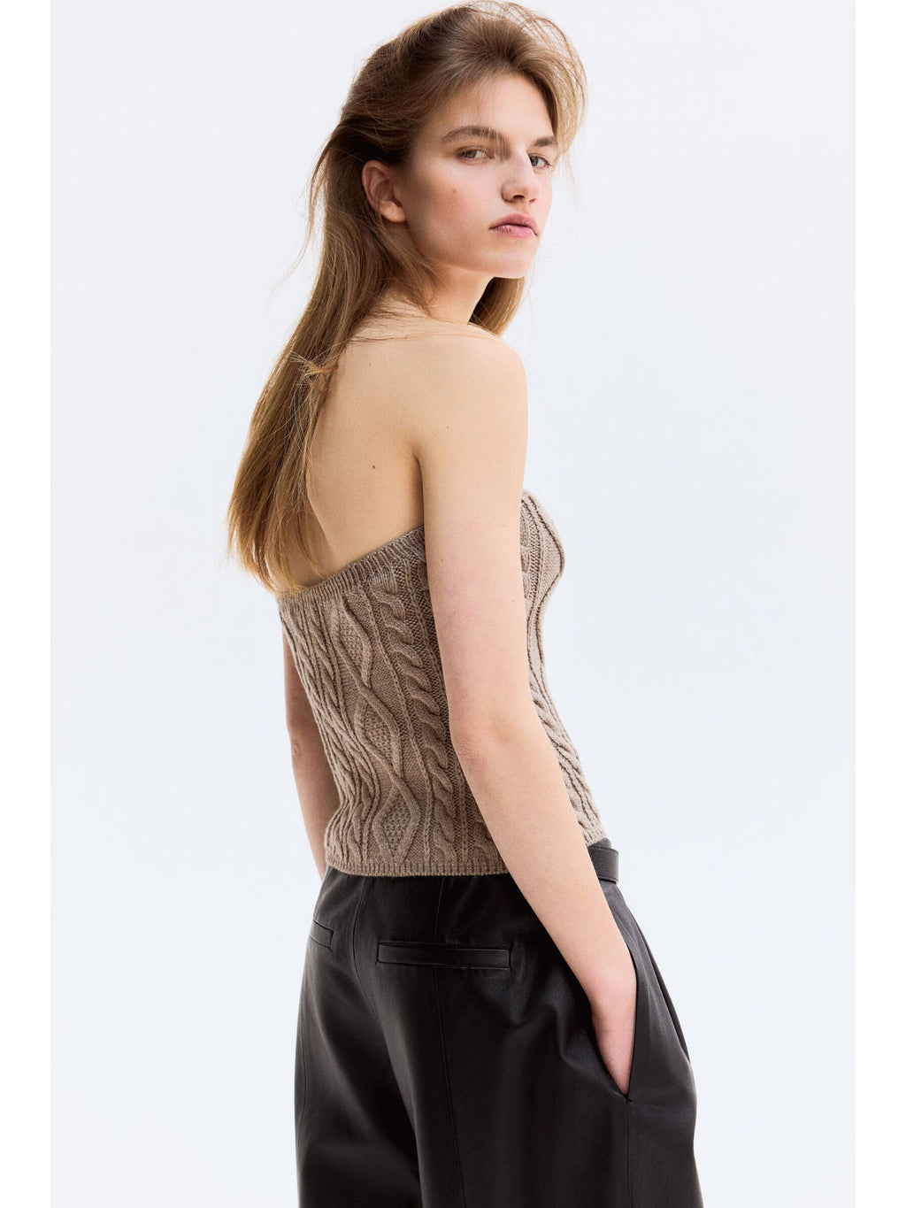 Women Beige Cable-Knit Tube Top | TT90 - view 3