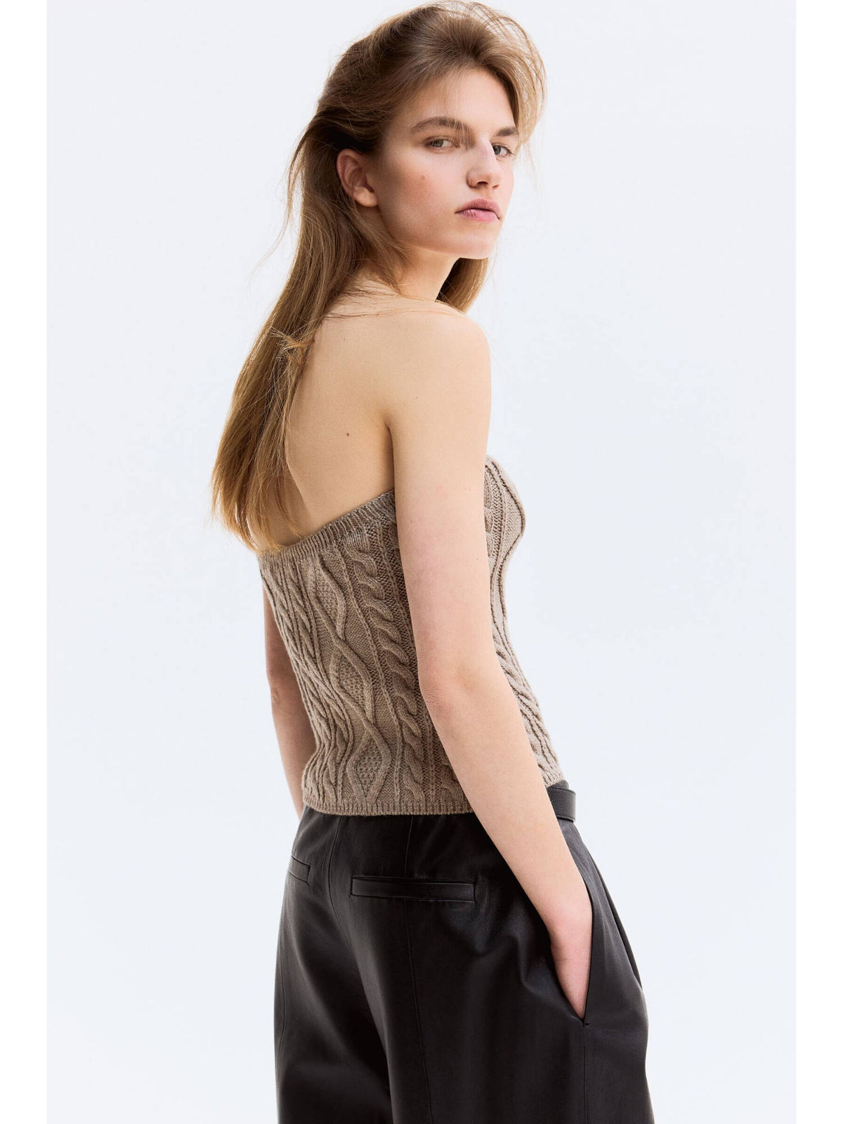Women Beige Cable-Knit Tube Top | TT90 - view 3
