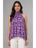 Women Purple Printed High-Neck Flared Top | HT67 - view 1