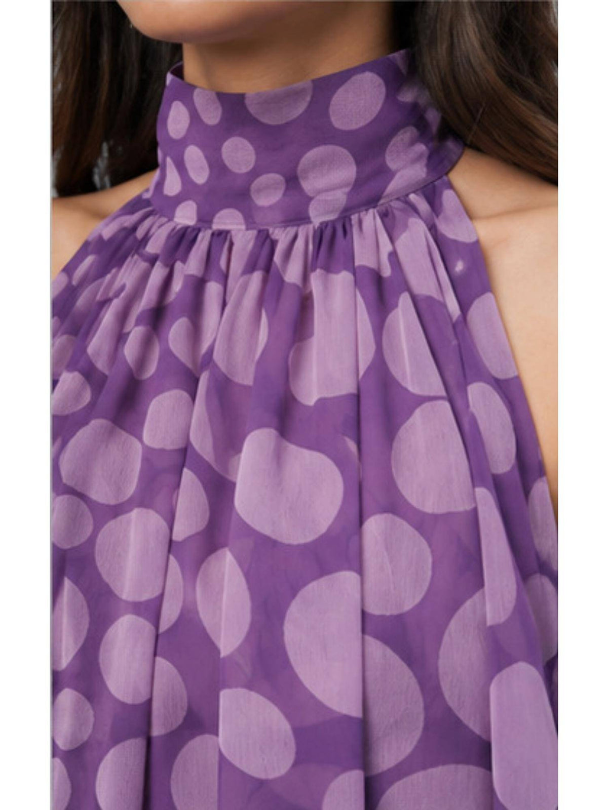 Women Purple Printed High-Neck Flared Top | HT67 - view 9
