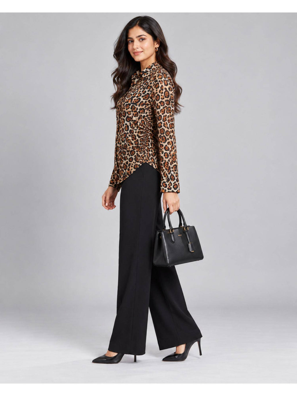 Women Leopard Print Ruched Shirt | S67 - view 3