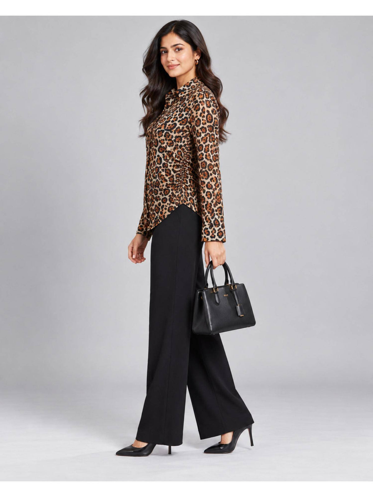 Women Leopard Print Ruched Shirt | S67 - view 3