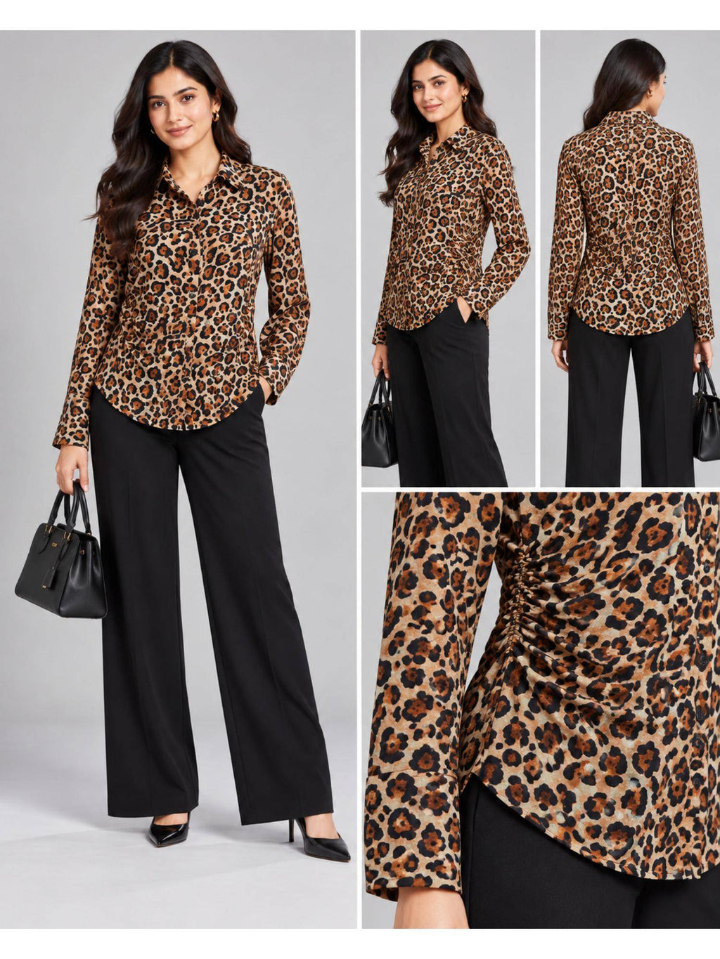 Women Leopard Print Ruched Shirt | S67 - view 8