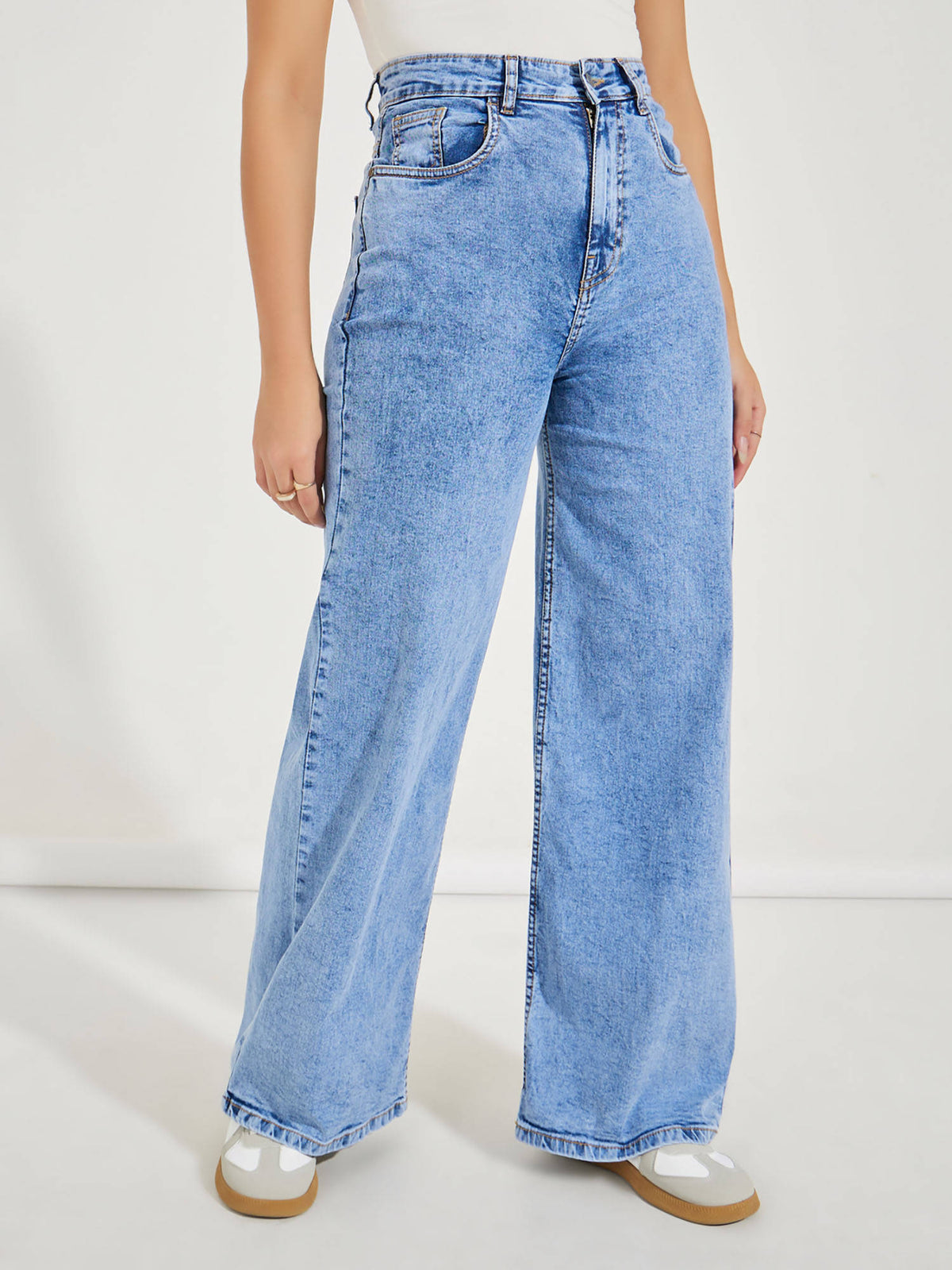 Women Light Blue Light Weight Wide Leg Denim Jeans | WL90 - view 1