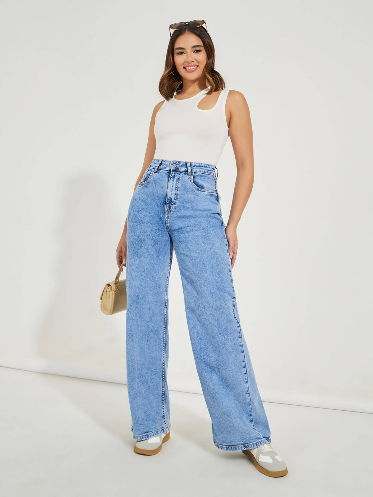 Women Light Blue Light Weight Wide Leg Denim Jeans | WL90 - view 2