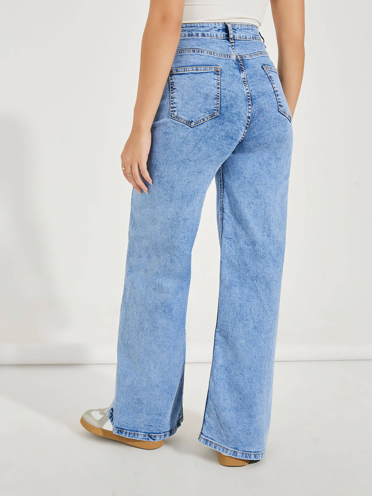 Women Light Blue Light Weight Wide Leg Denim Jeans | WL90 - view 4