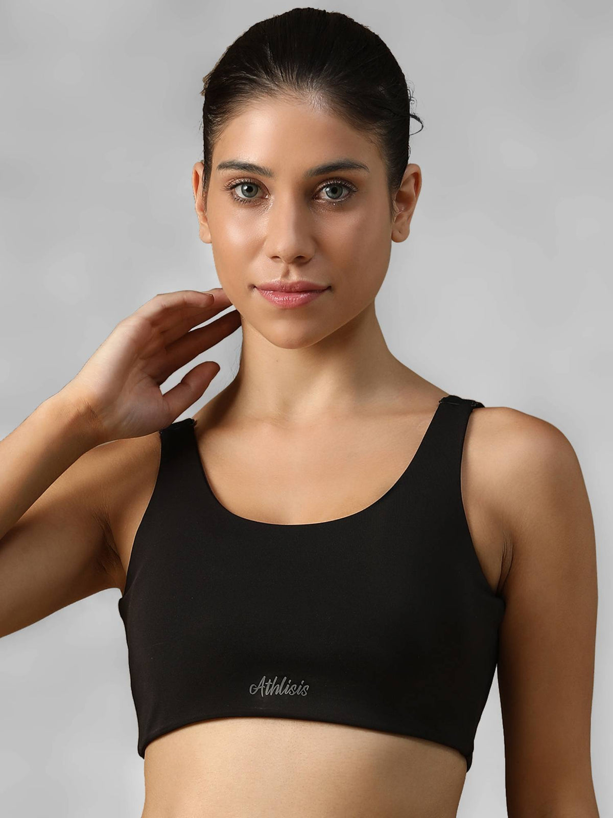 Black Spandex Solid Sports Bra | sb09 - view 1