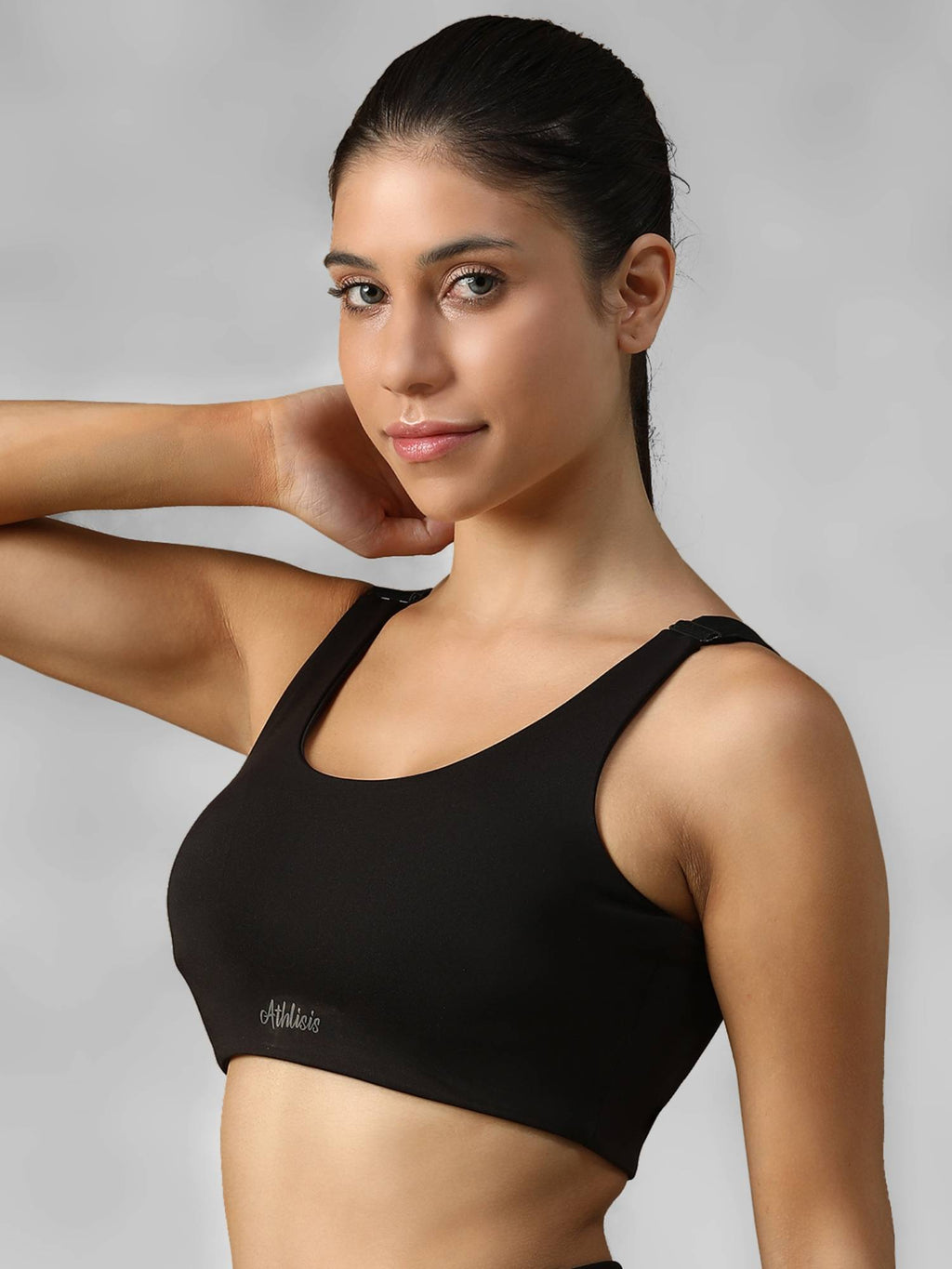 Grey Spandex Solid Sports Bra | sb09 - view 20