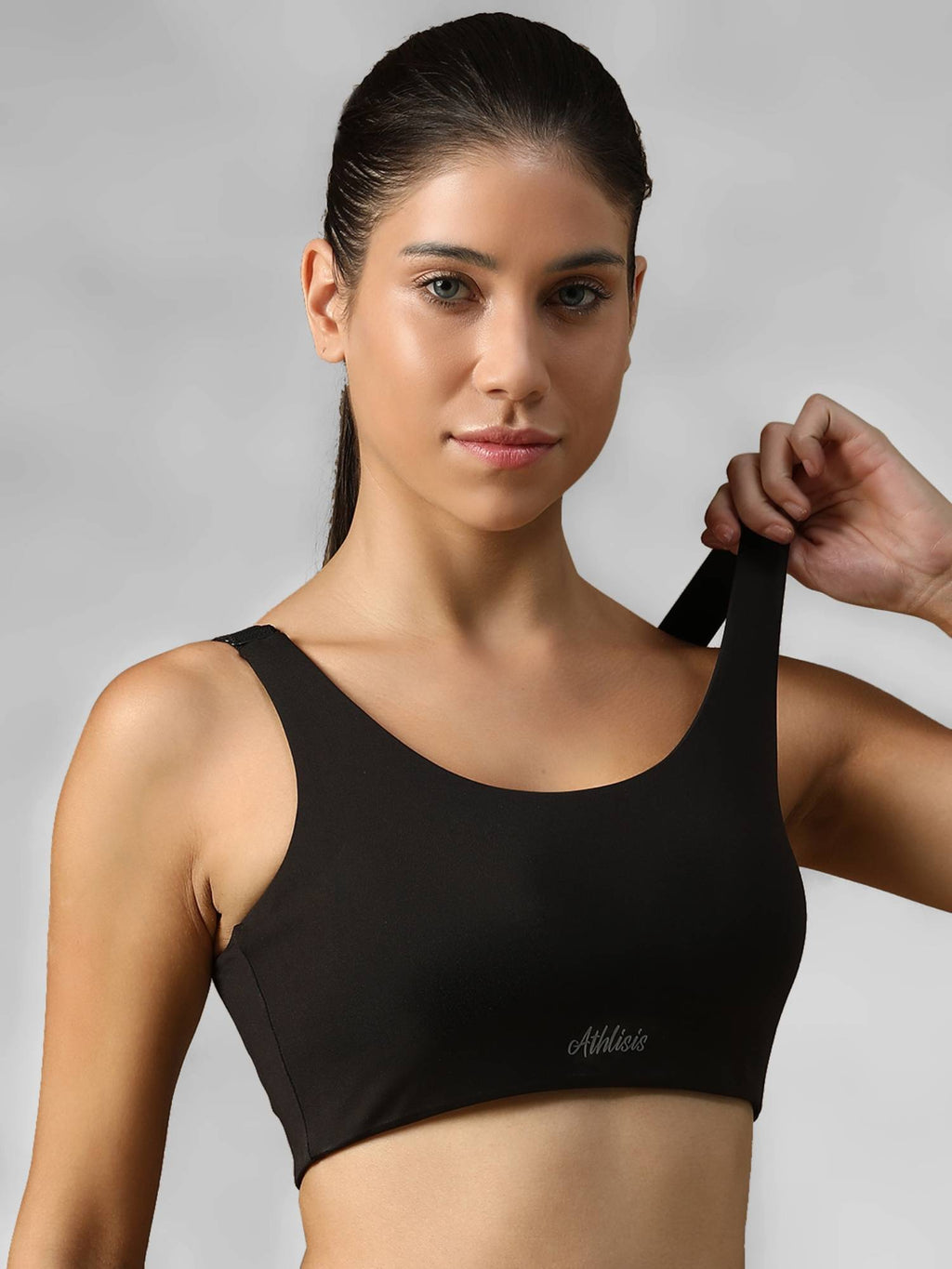 Black Spandex Solid Sports Bra | sb09 - view 3