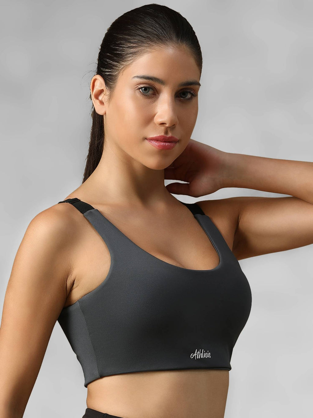 Grey Spandex Solid Sports Bra | sb09 - view 3