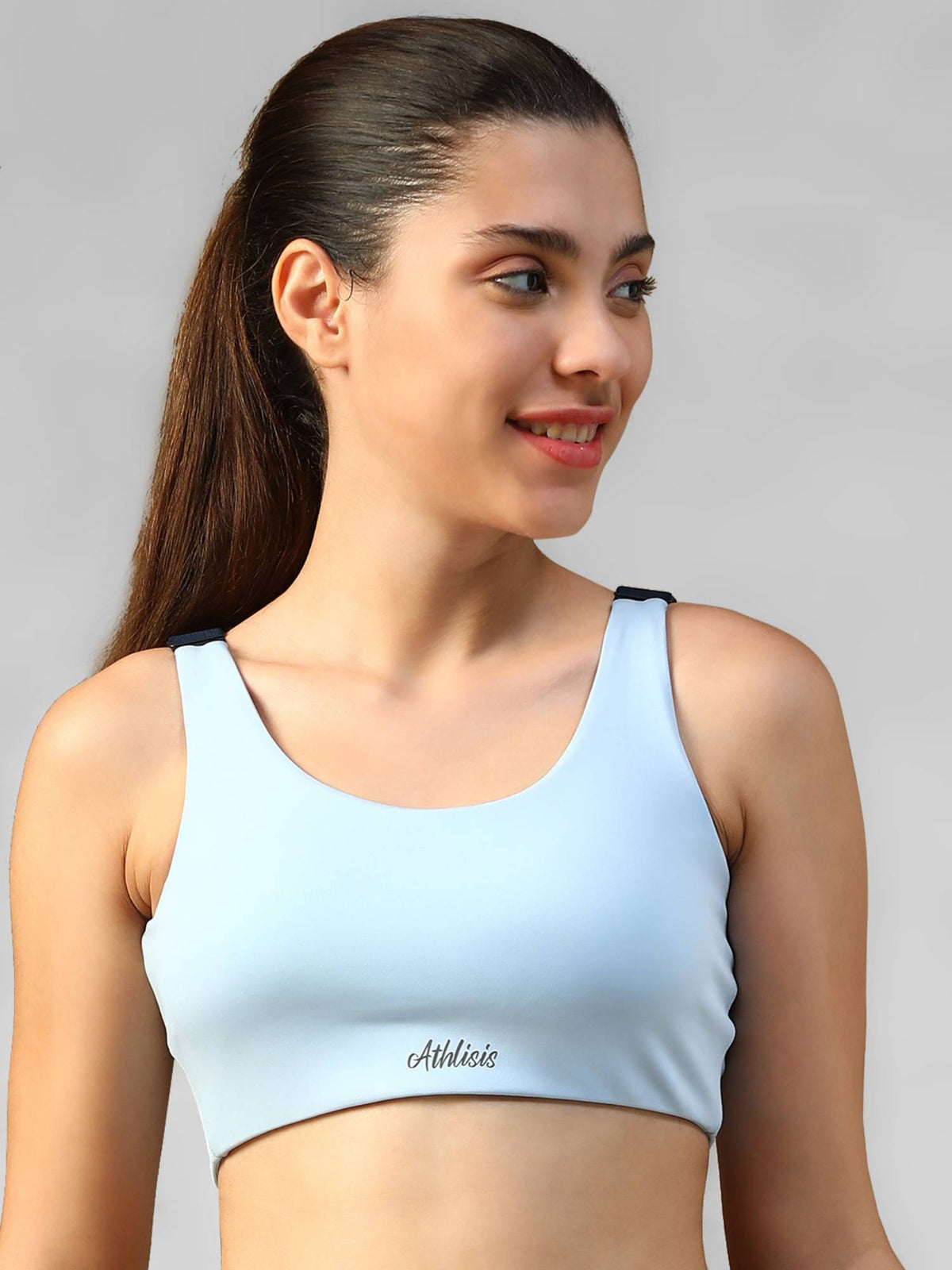 Grey Spandex Solid Sports Bra | sb09 - view 7