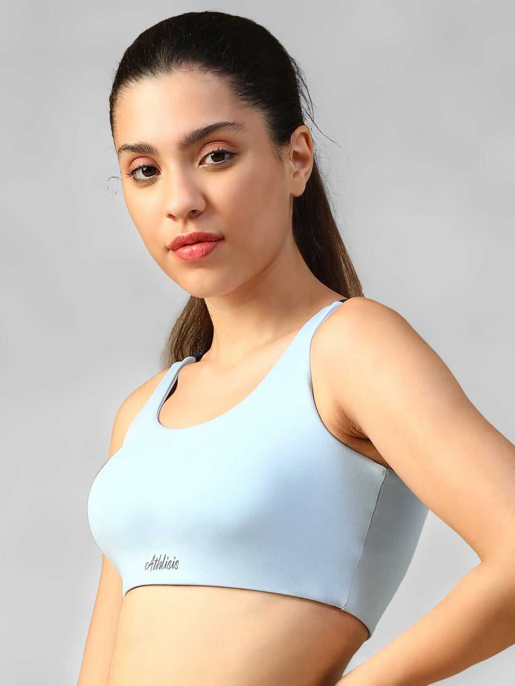 Black Spandex Solid Sports Bra | sb09 - view 14