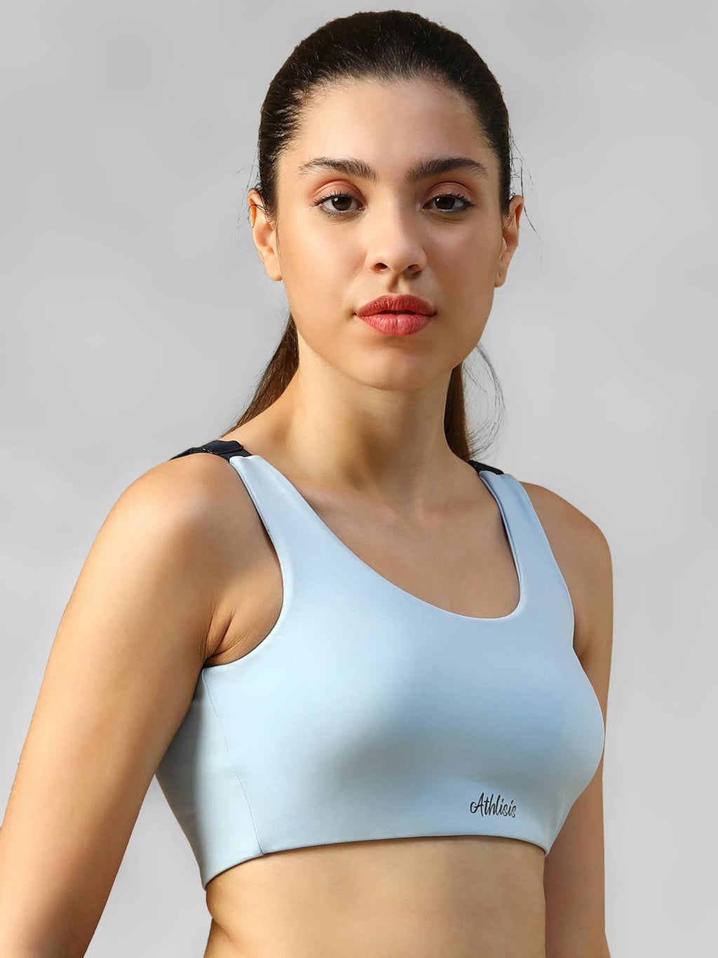 Grey Spandex Solid Sports Bra | sb09 - view 9