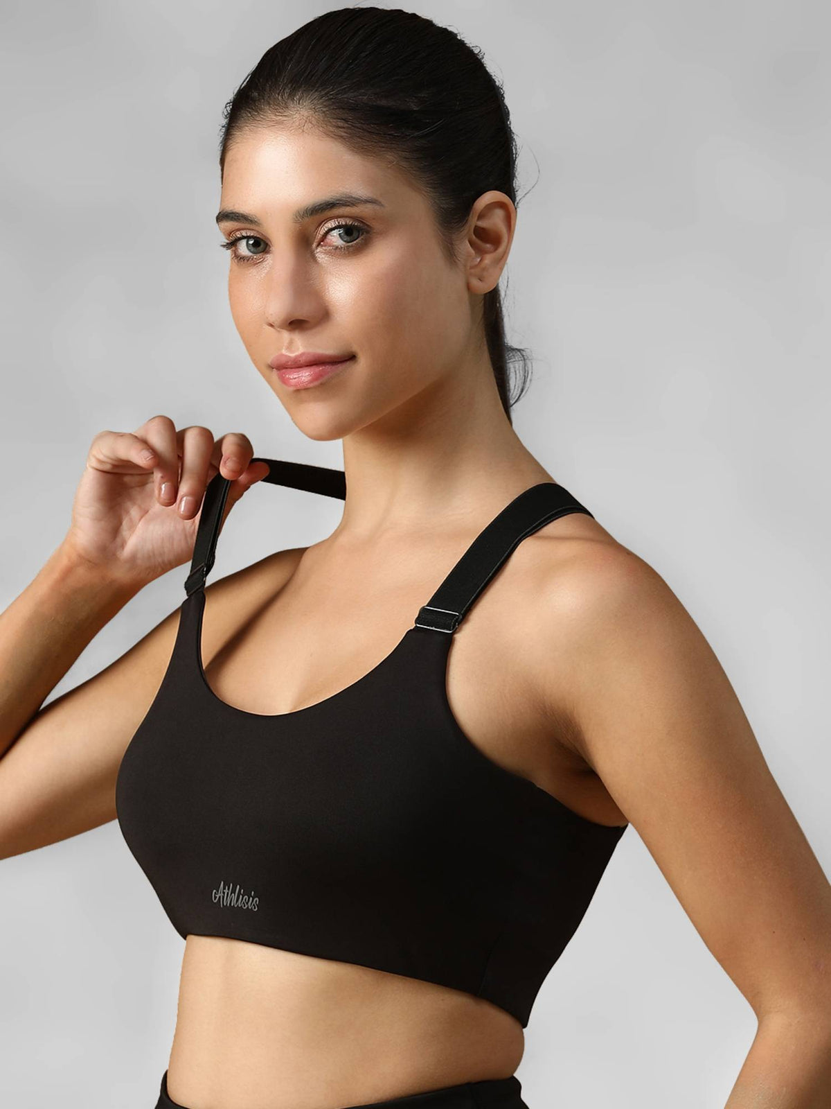 Grey Spandex Solid Sports Bra | sb09 - view 15