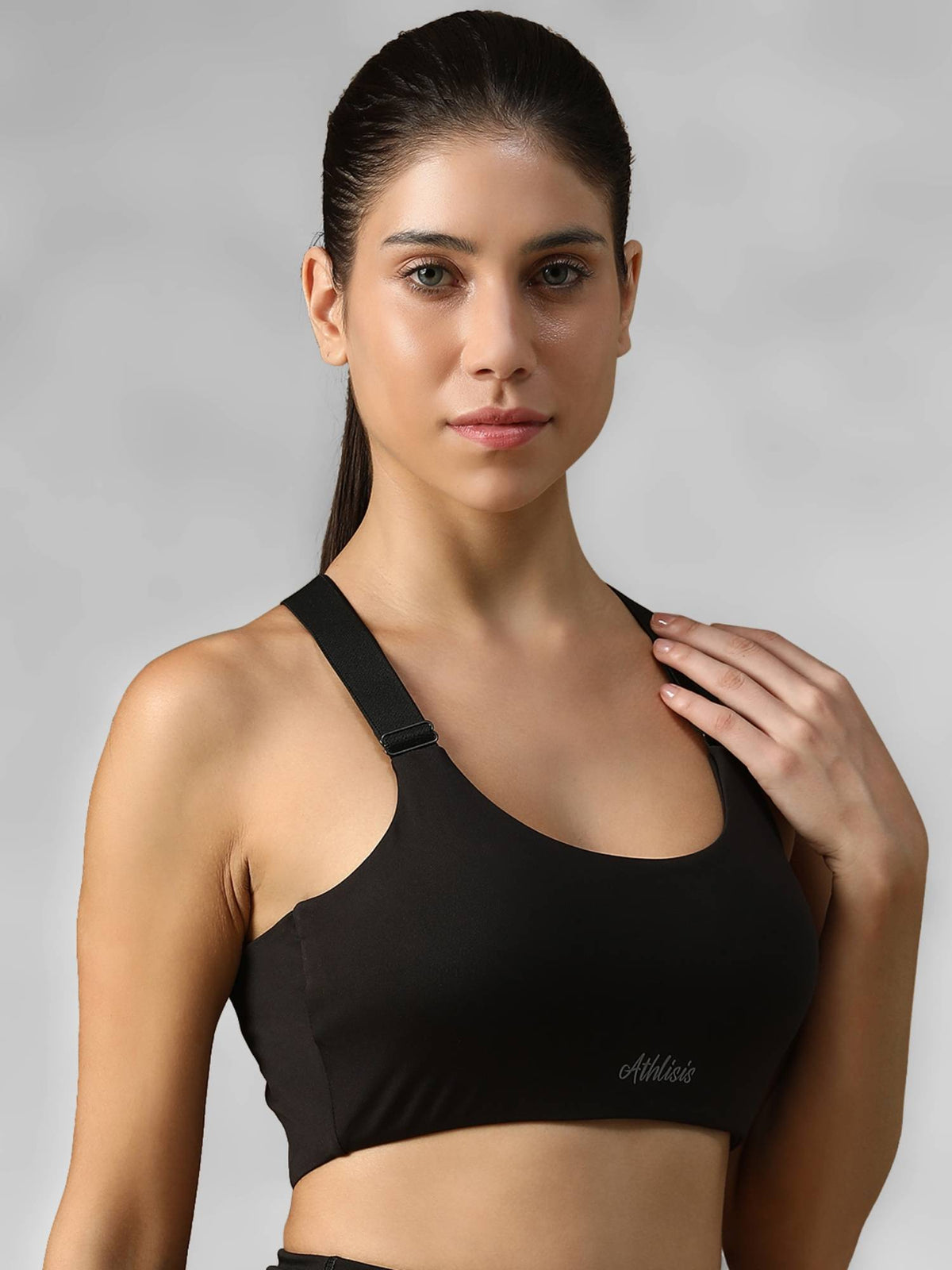 Grey Spandex Solid Sports Bra | sb09 - view 16