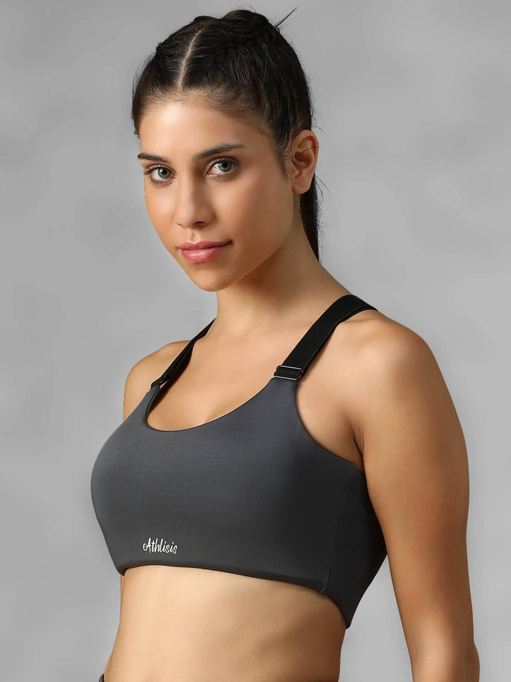 Grey Spandex Solid Sports Bra | sb09 - view 3