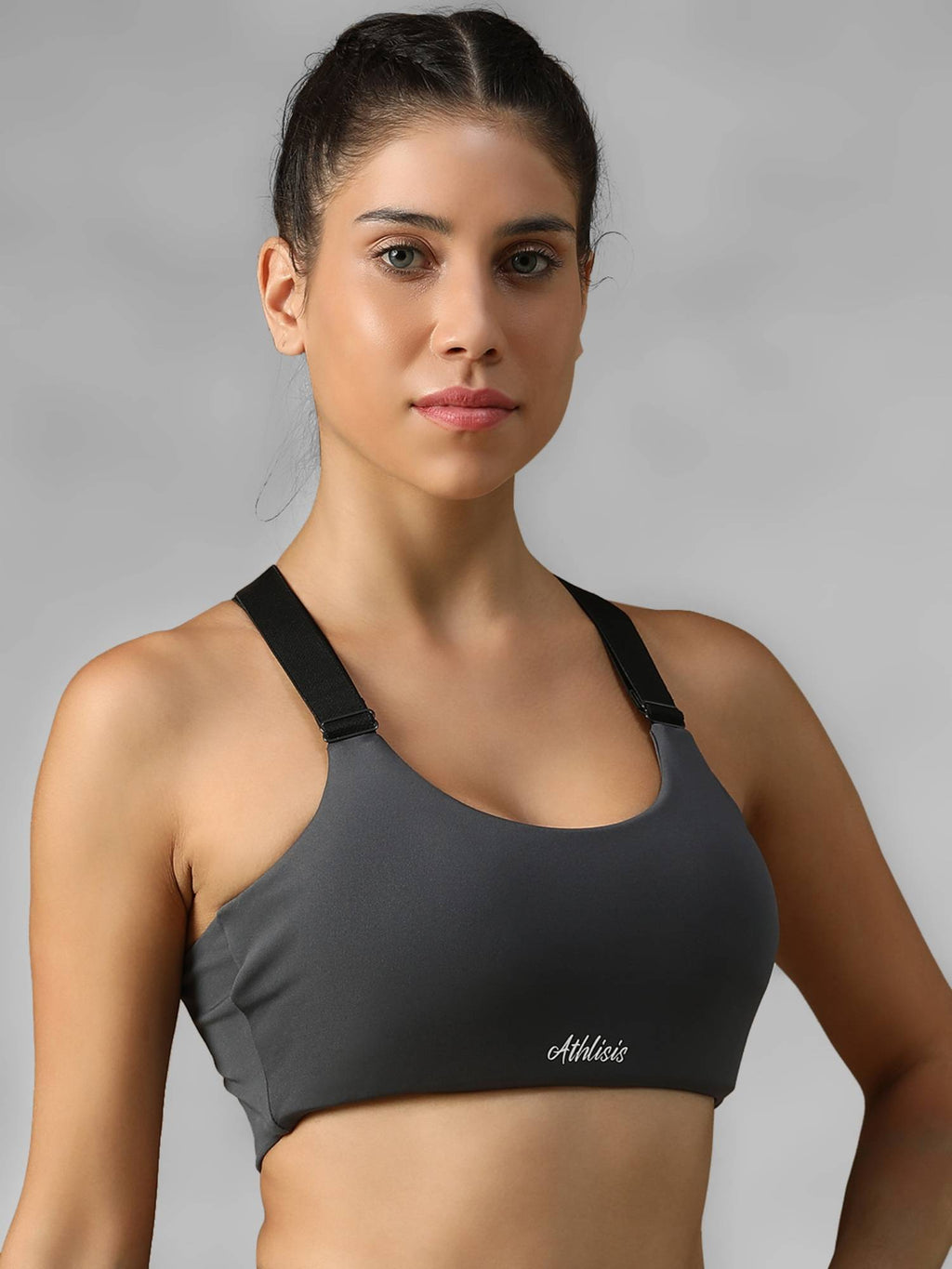 Black Spandex Solid Sports Bra | sb09 - view 15