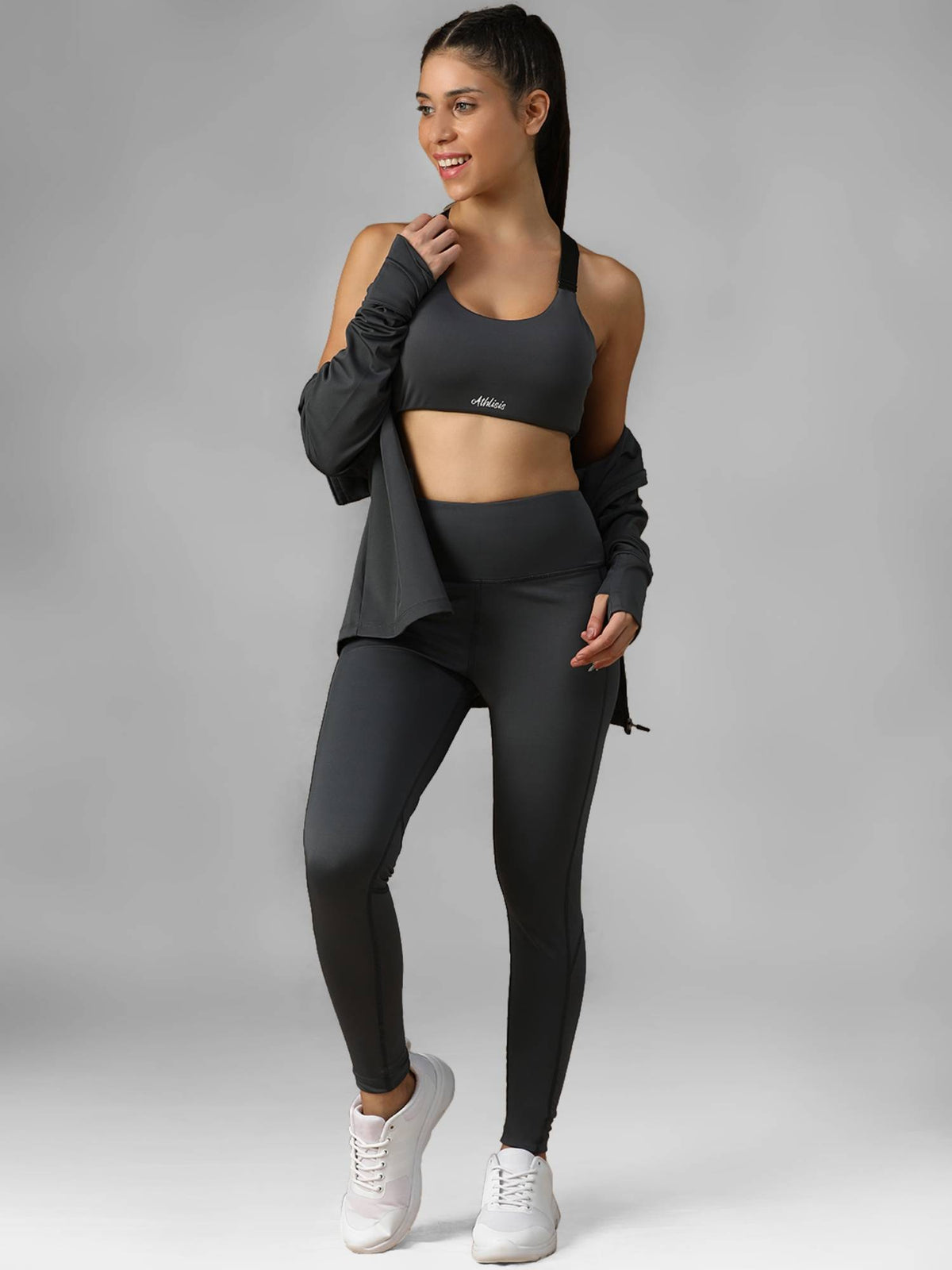 Black Spandex Solid Sports Bra | sb09 - view 16