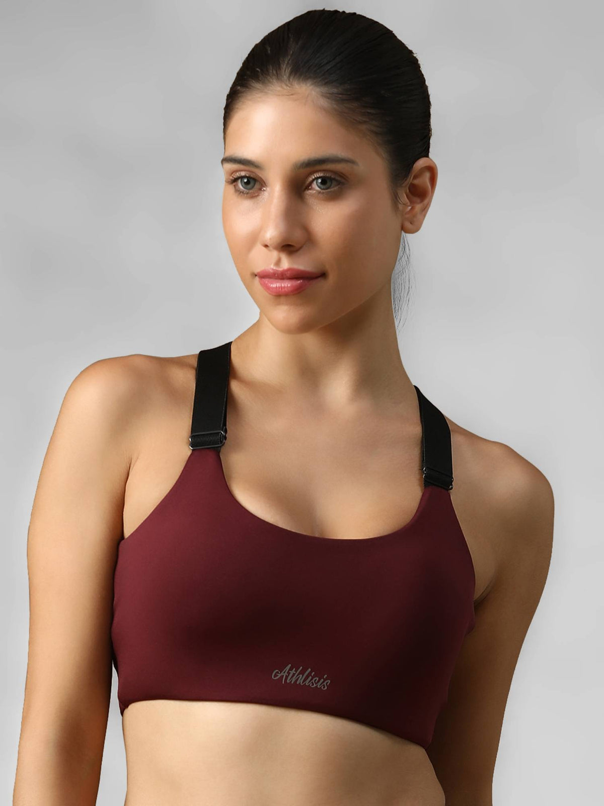 Black Spandex Solid Sports Bra | sb09 - view 18