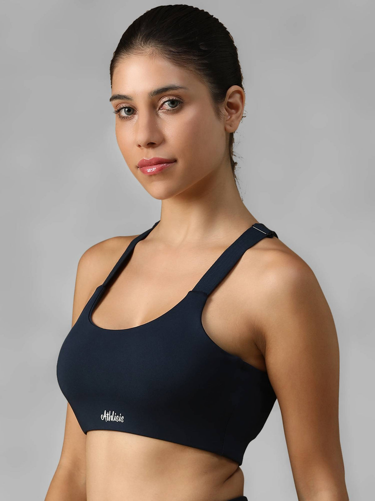 Black Spandex Solid Sports Bra | sb09 - view 8
