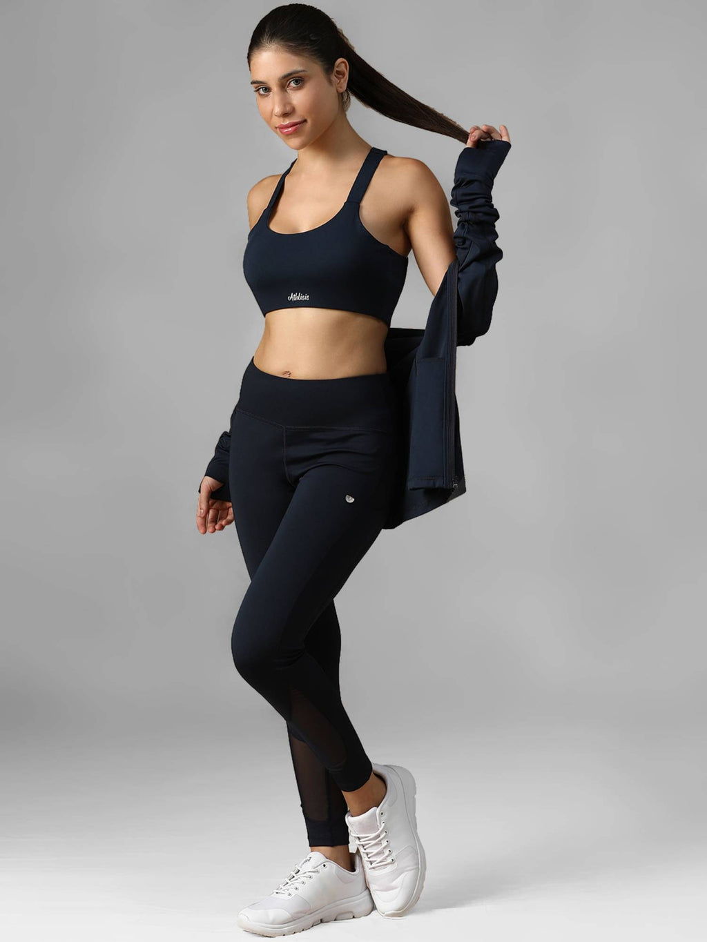Black Spandex Solid Sports Bra | sb09 - view 10