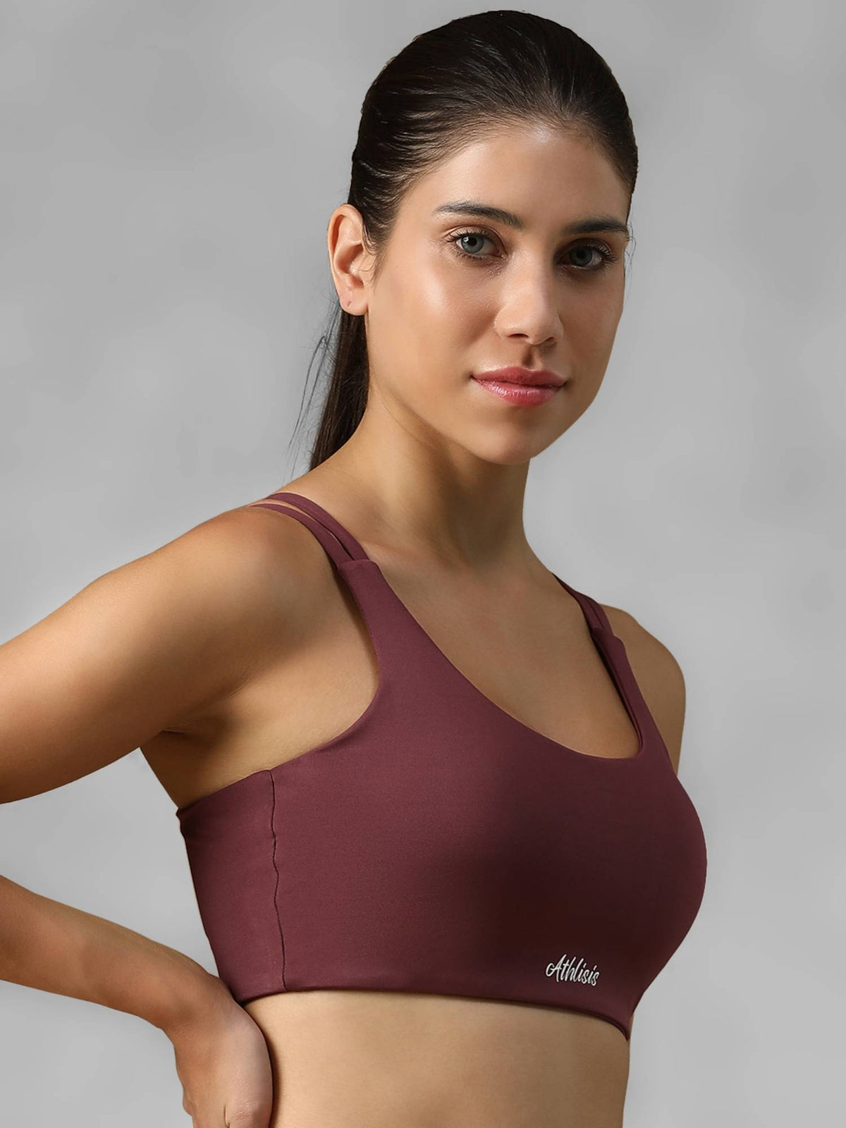 Mauve Spandex Solid Sports Bra | sb09 - view 3