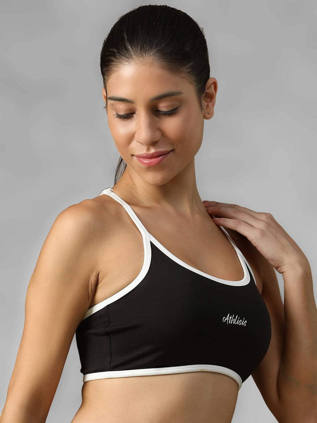 Black Spandex Solid Sports Bra | sb09 - view 3