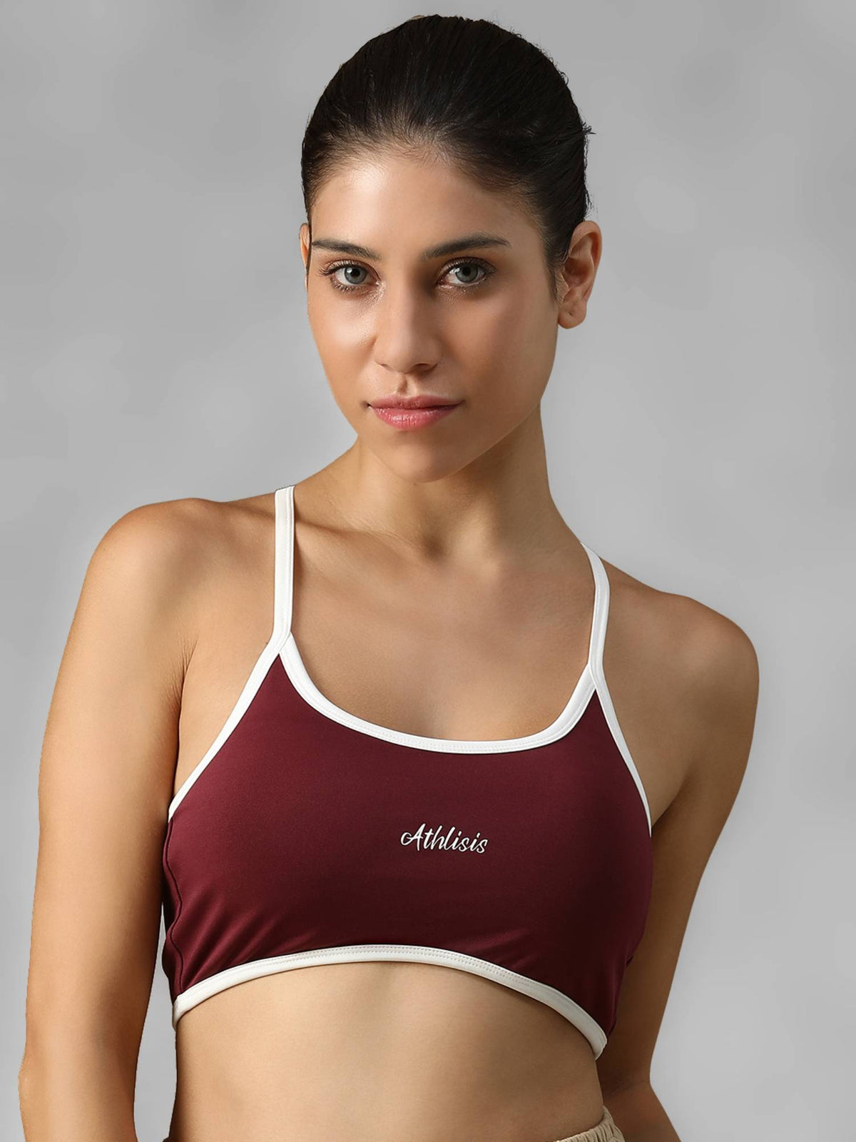 Maroon Spandex Solid Sports Bra | sb09 - view 1