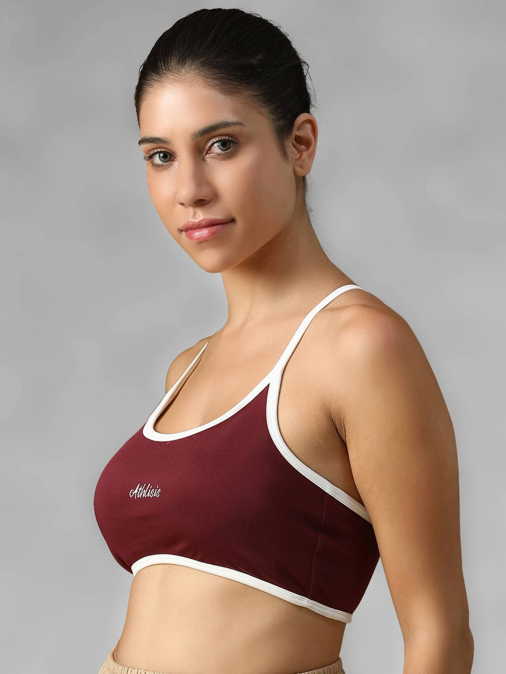 Maroon Spandex Solid Sports Bra | sb09 - view 2