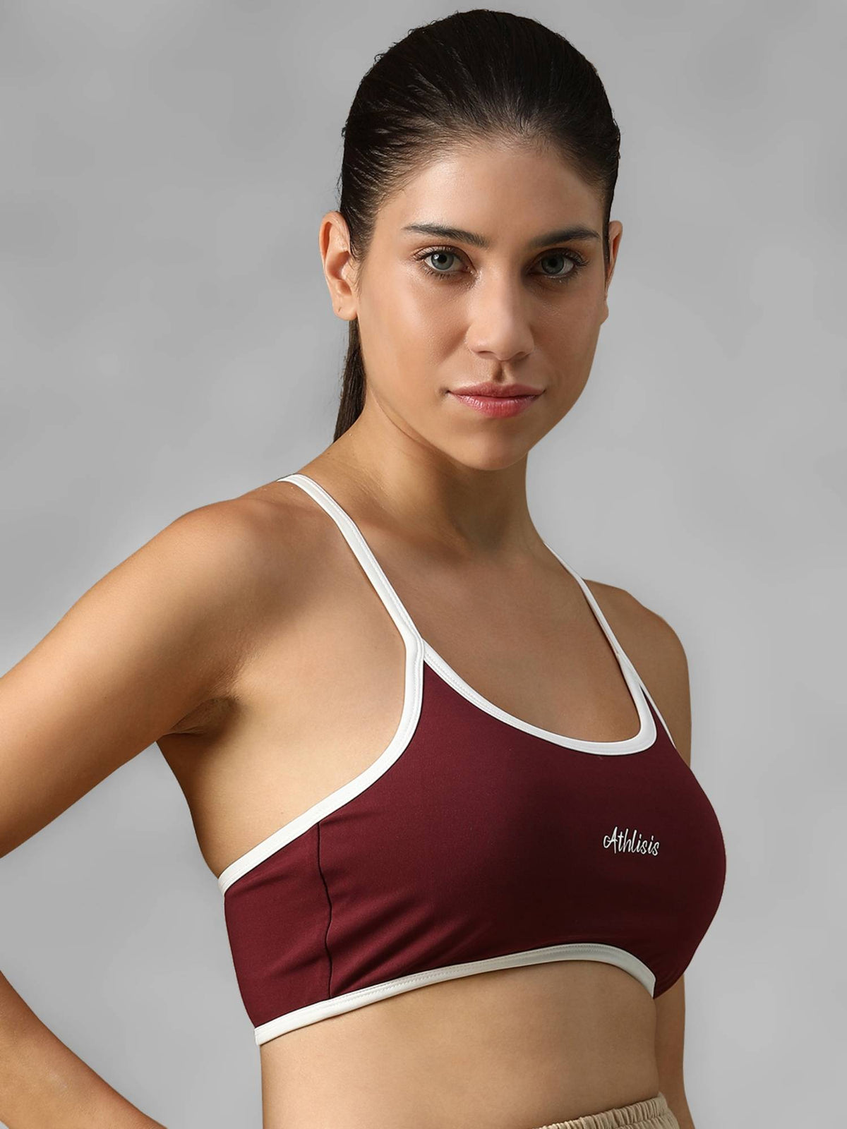 Maroon Spandex Solid Sports Bra | sb09 - view 3