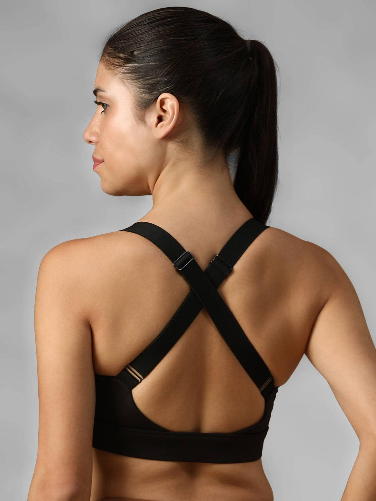 Black Spandex Solid Sports Bra | sb09 - view 2