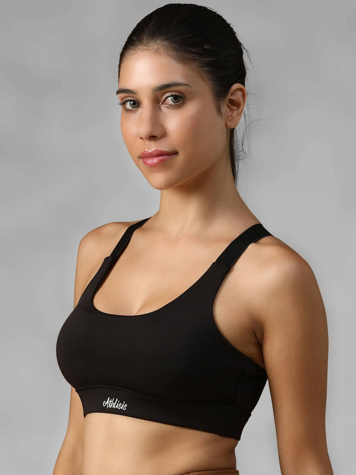 Black Spandex Solid Sports Bra | sb09 - view 3