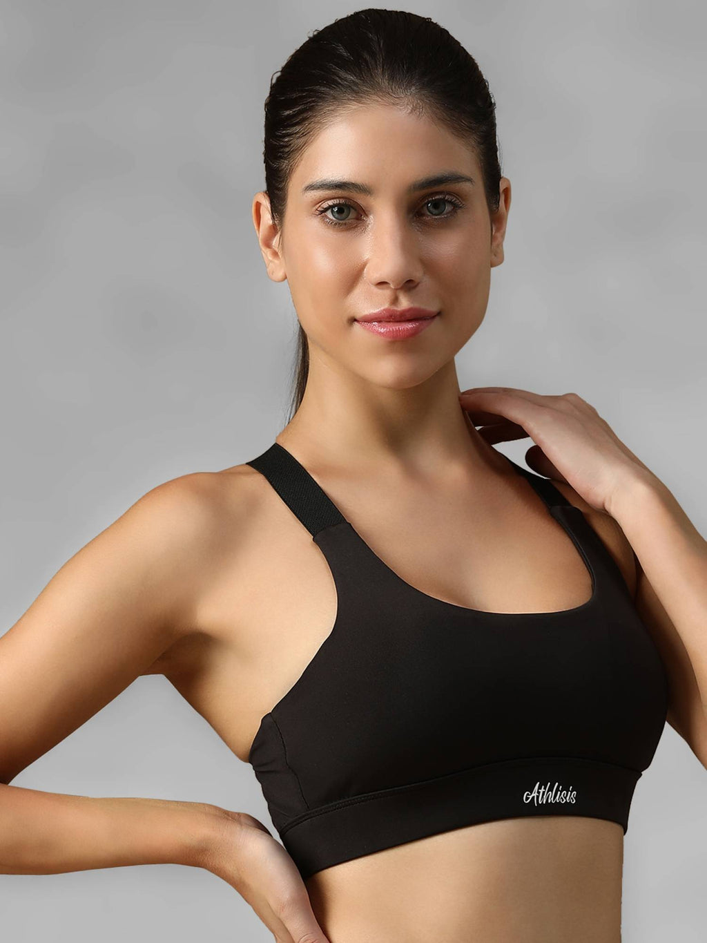 Black Spandex Solid Sports Bra | sb09 - view 4