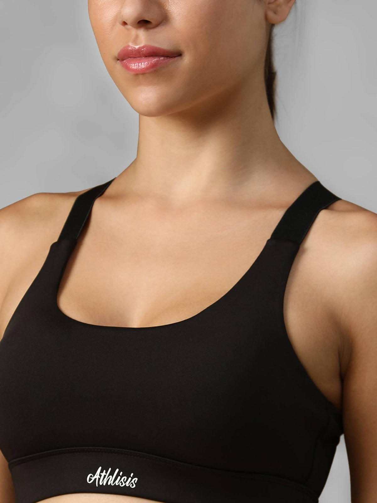 Black Spandex Solid Sports Bra | sb09 - view 6