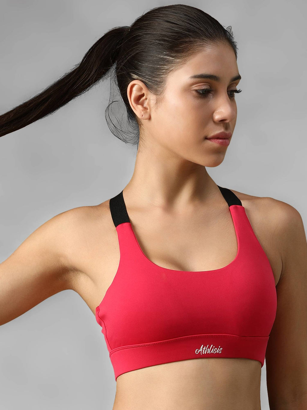 Black Spandex Solid Sports Bra | sb09 - view 16