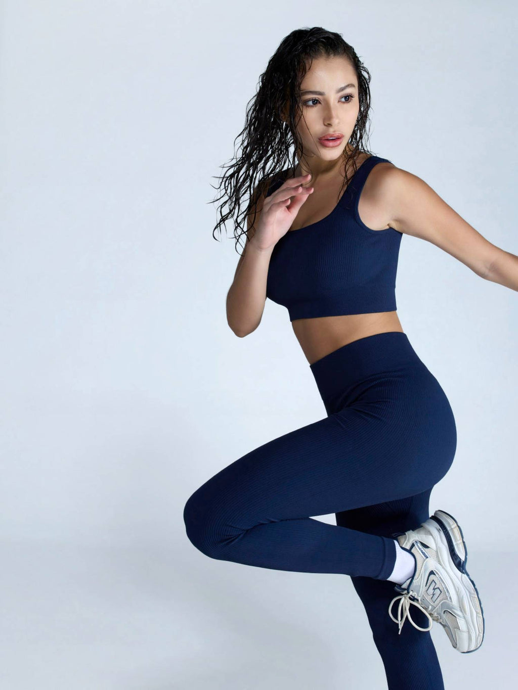 Navy Blue Nylon Solid Sports Bra | sb09 - view 7