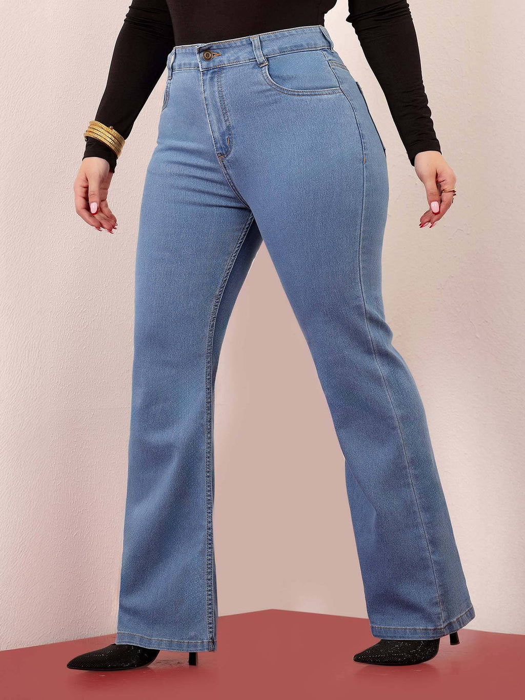 A+ Curve Collection Plus Size Women's Light Blue Bootcut Stretchable Jeans | BT10 - view 3