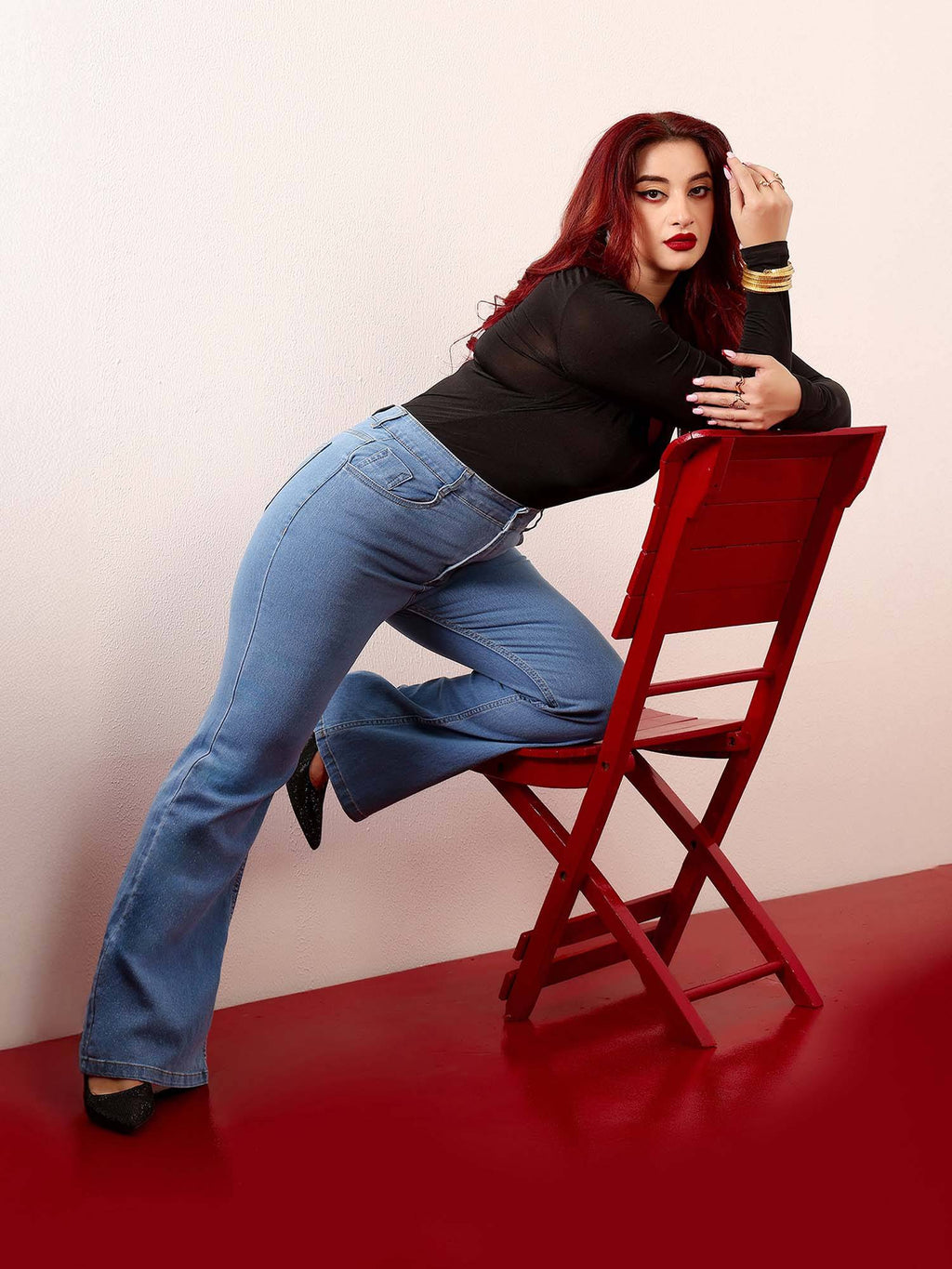 A+ Curve Collection Plus Size Women's Light Blue Bootcut Stretchable Jeans | BT10 - view 5
