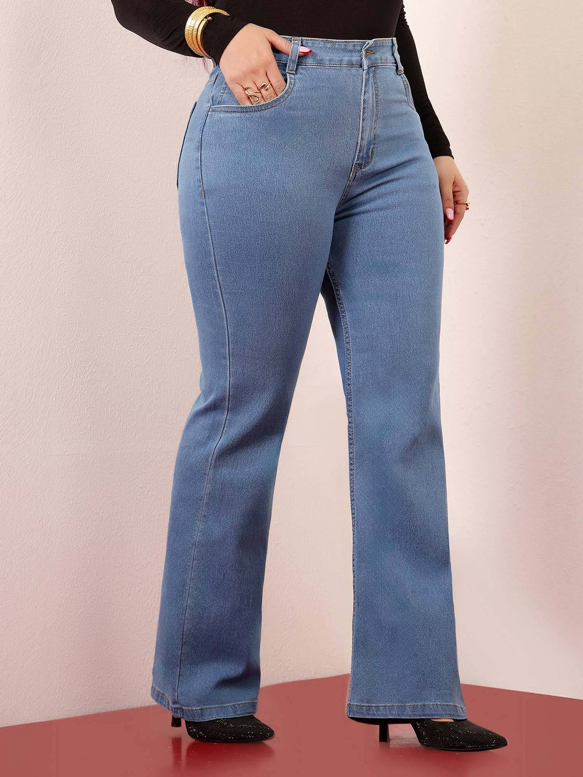 A+ Curve Collection Plus Size Women's Light Blue Bootcut Stretchable Jeans | BT10 - view 6