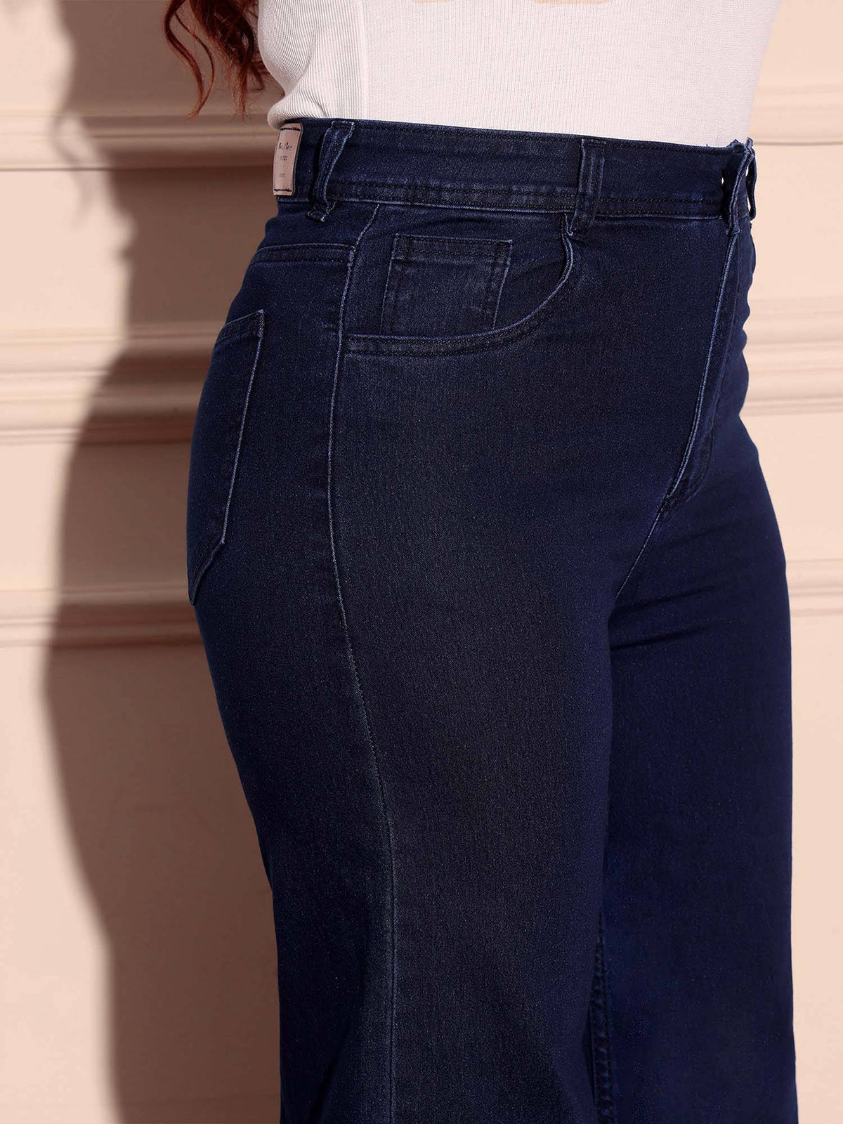A+ Curve Collection Plus Size Womens Navy Blue Wide-Leg Denim Jeans | WL90 - view 5