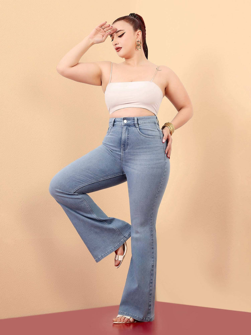 A+ Curve Collection Plus Size Womens Light Blue Denim Bootcut Jeans | BT10 - view 6