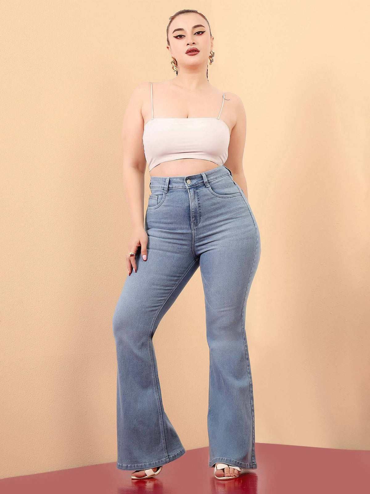A+ Curve Collection Plus Size Womens Light Blue Denim Bootcut Jeans | BT10 - view 7