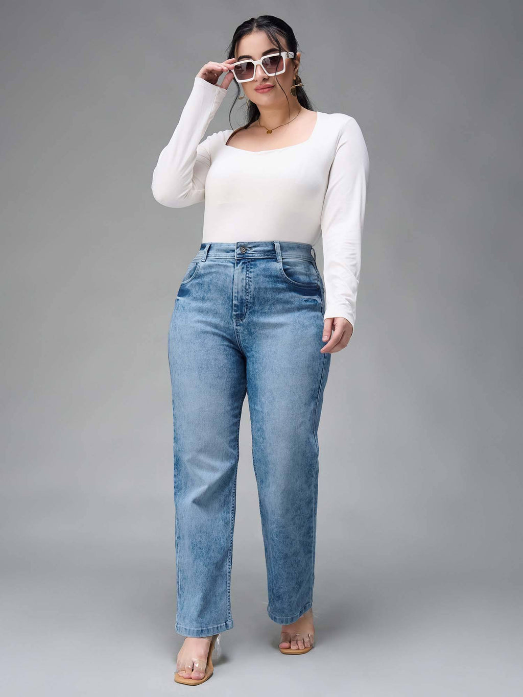 A+ Curve Collection Plus Size Womens Light Blue Denim Jeans | ST23 - view 2
